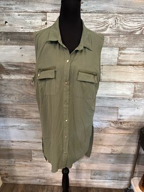 Takara Olive Utility Sleeveless Button Shirt